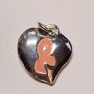 Silver heart with pink ribbon charm 3/$12